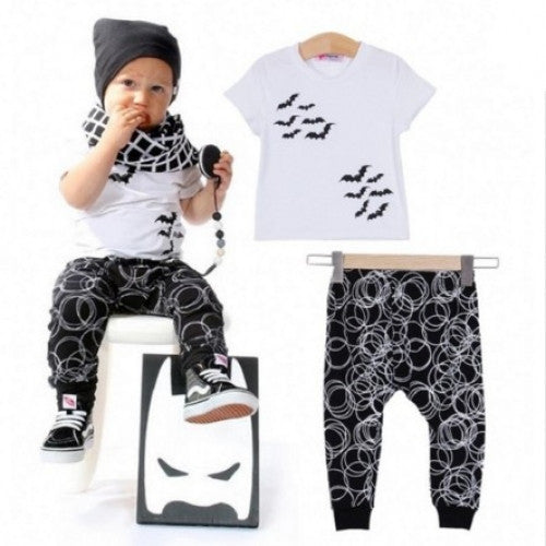 Top T-shirt Pants Outfits 0 - 24M Children Suit Clothing Set Bat Print